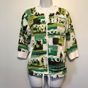 Onque Green “St. Tropez” Print Zip Sweater Sz M
